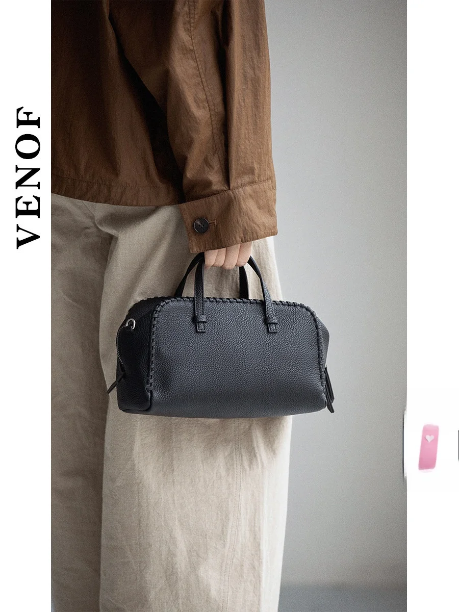 

Vf Boston Bag Women's Crossbody Handbag Top Layer Genuine Cowhide Bowling Bag Soft Leather Casual Simple Sle Handbag