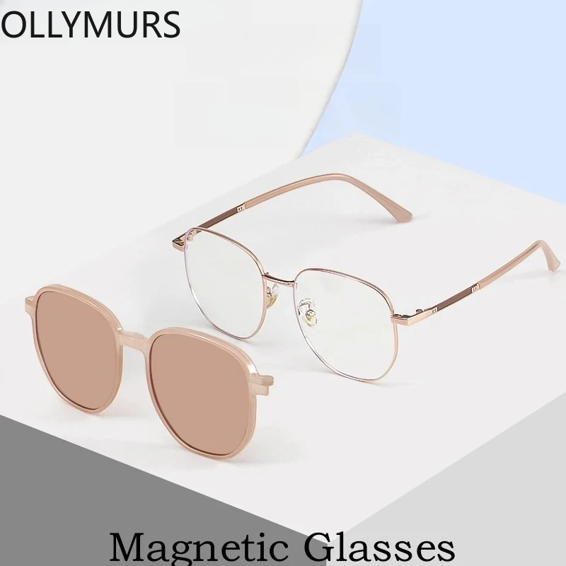 

OLLYMURS Fashion Magnetic Polarized Clip-on Glasses Retro Round Alloy Optical Prescription Eyeglasses Frames for Women TP1105