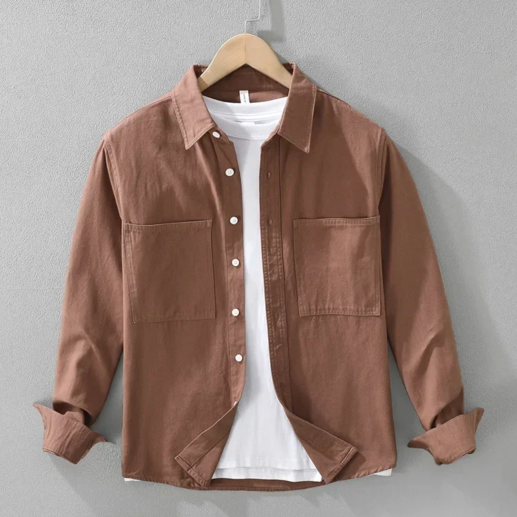 

Весна-лето Новая мужская рубашка с длинным рукавом в японском стиле Спецодежда Мужская красная рубашка с двойным карманом и лацканами Топ из чистого хлопка Повседневные рубашки