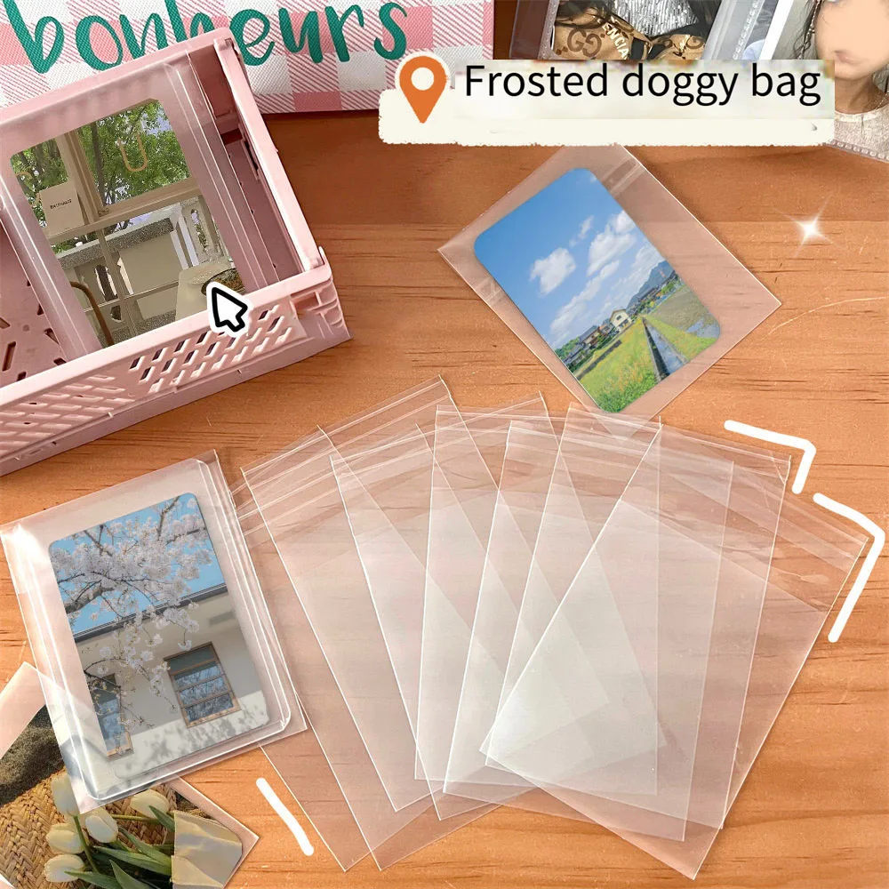 100PCS White Ballet Bow PE Packaging Bag Photocard Holder Self-adhesive Opp Bag Transparent Candy Biscuit Snacks Bag