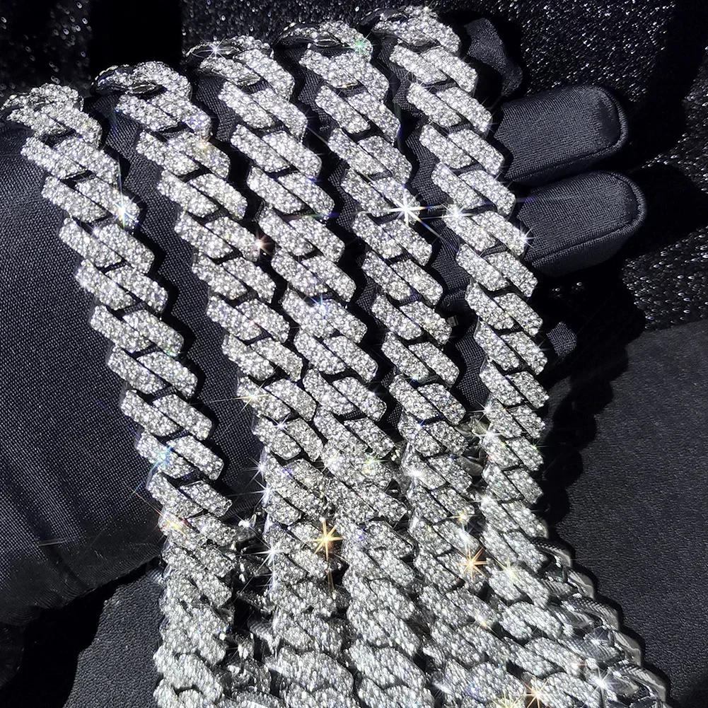 20-Inch Double-Drain Cuban Chain Unisex Ice-Frozen Edition Sparkling Diamond-Shaped Hip-Hop Style Cuban Necklace Jewelry