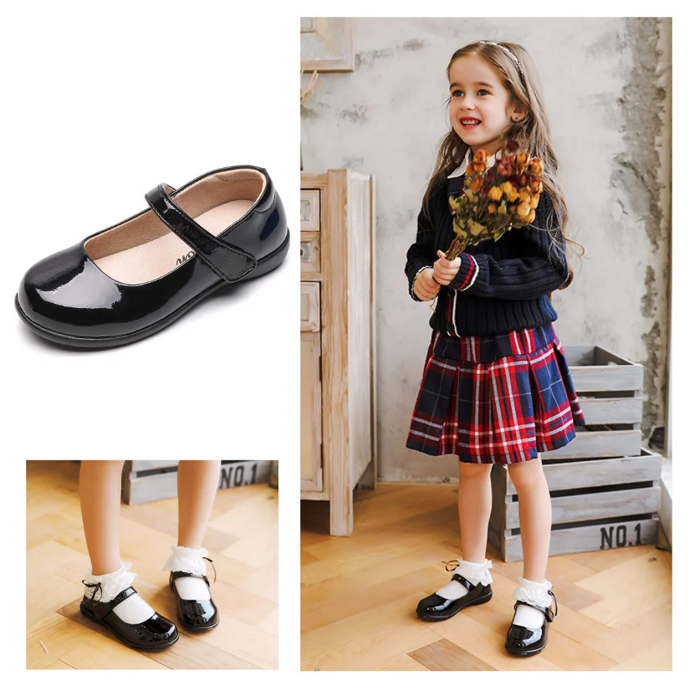 Unishuni Black Mary Jane Shoes for Girls All Black School Uniform Shoes Princess Performance Dress Shoes Lightweight Soft Sole