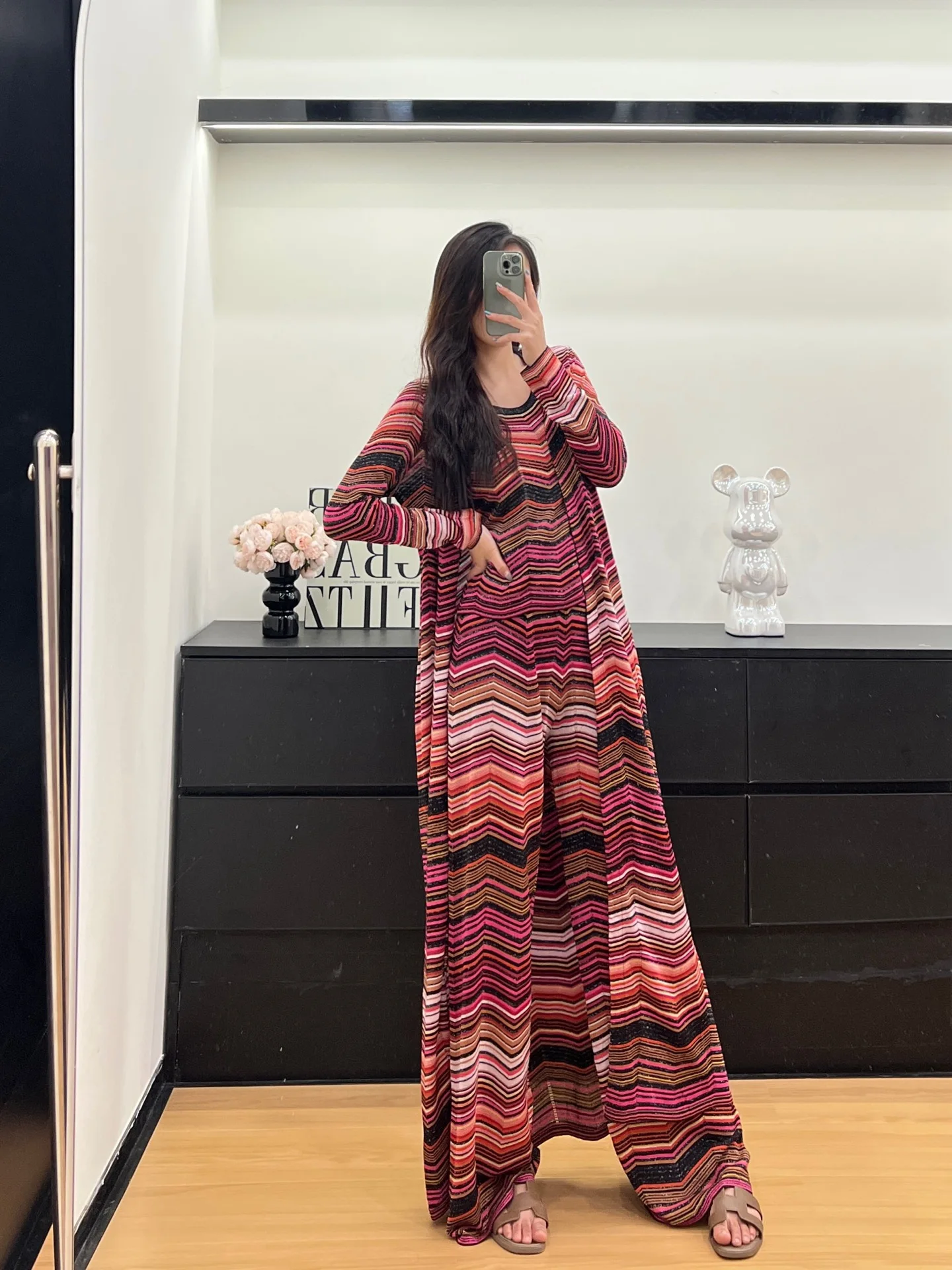 

Miyake Pleated Striped Cardigan 2025 Spring and Summer New Color Splicing Jacket Long Section