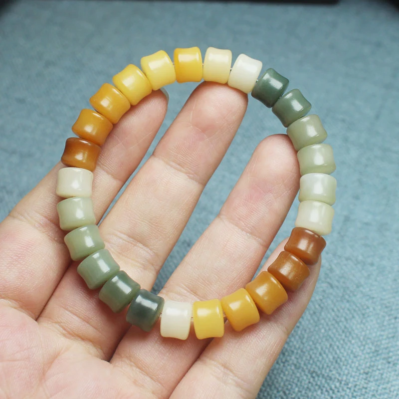 

Bodhi Root Soft and Flexible Colorful Ascending Bead Bracelet, Gradient Color Bamboo Bead Meditation Bracelet, Decorative Hand A