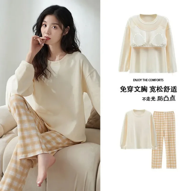 Students Long-Sleeve Long-Pants Pajamas - Women's Coordinated Homewear Girls Casual Set That Can Be Worn Outside Adult Pajamas