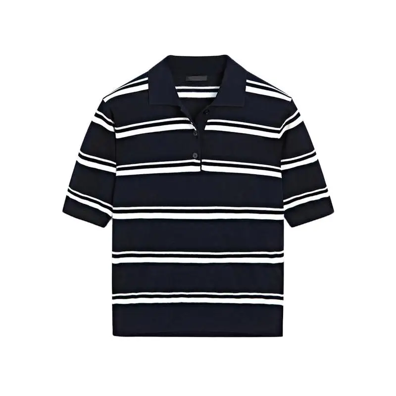 

Spring Women's Slim Fit ort Sve Knitted irt Navy Striped American College Sle MD 56684 Faion Daily Wear