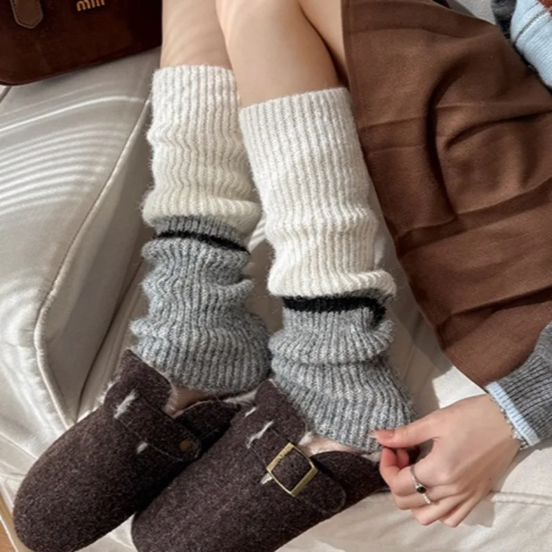 New Maillard Color Block Leg Warmers for Women | Thick Knitted Wool Boot Cuffs Yoga Dance Socks Fall Winter Fashion Accessories