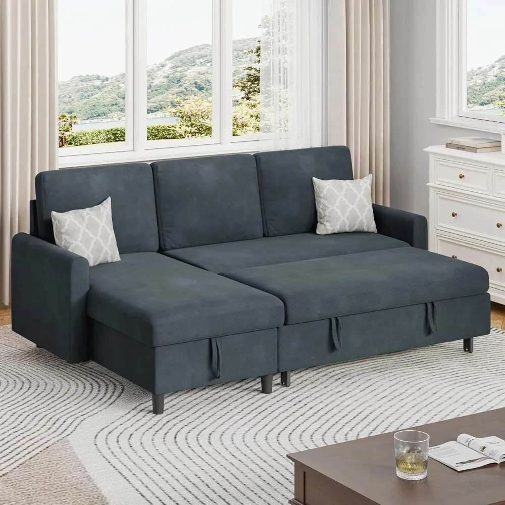 

Pull Out Couch, 2 in 1 Pull Out Sofa Bed Sleeper Sofa with Storage, 77" L Shaped Convertible Sofa with Storage Chaise