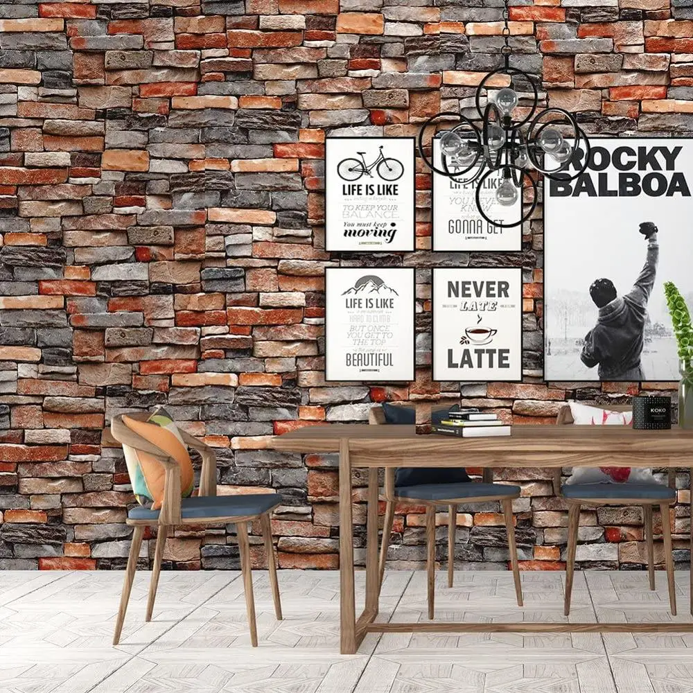 

Red Self Adhesive Imitation Brick Wallpaper Rusty Stone Wallpaper Mural Living Room Kitchen Bathroom Home Renovation Decoration