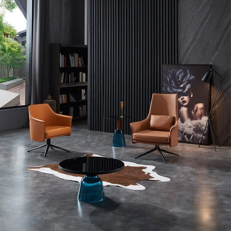 Leather single sofa chair large living room to negotiate lazy leisure simplicity high by rotating chair