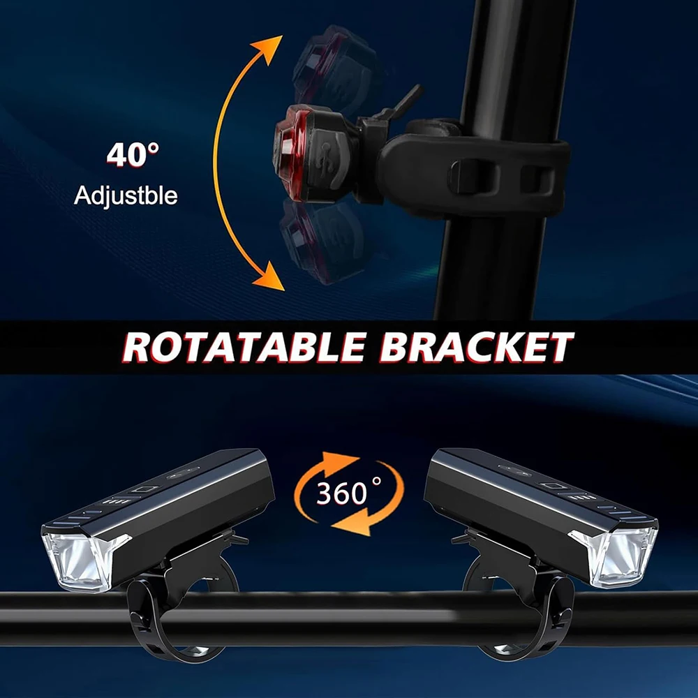 ترقية مجموعة إضاءة الدراجة مصباح LED قوي للدراجة الأمامي USB قابل لإعادة الشحن مع الضوء الخلفي 5 أوضاع للدراجات الطريق MTB