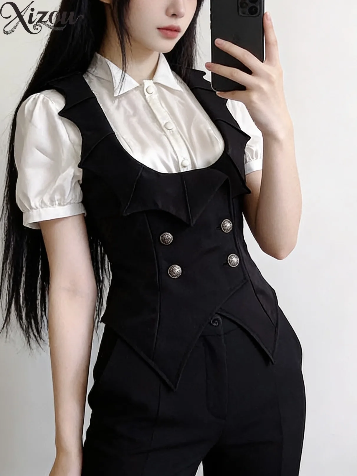 Prince Gothic Lolita Bat Collar Vest Retro Waist Slim Outerwear Ruffle Puff Sleeve Trailing Inner Cosplay Top 2026 Summer Jacket