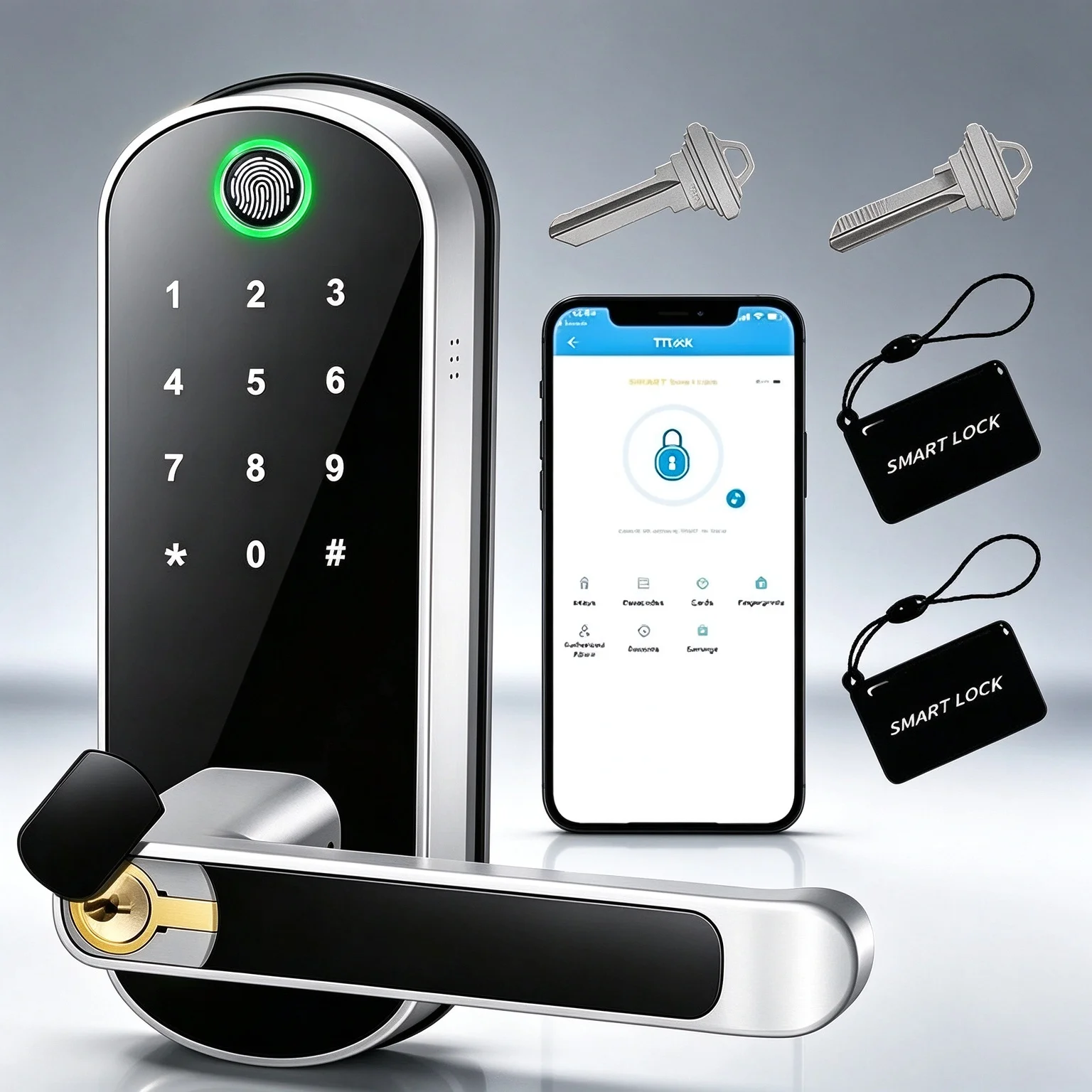 NEW Design Wifi Tuya TTlock APP Remote Control Electric Passcode Biometric Fingerprint Digital Smart Door Handle Locks for Home
