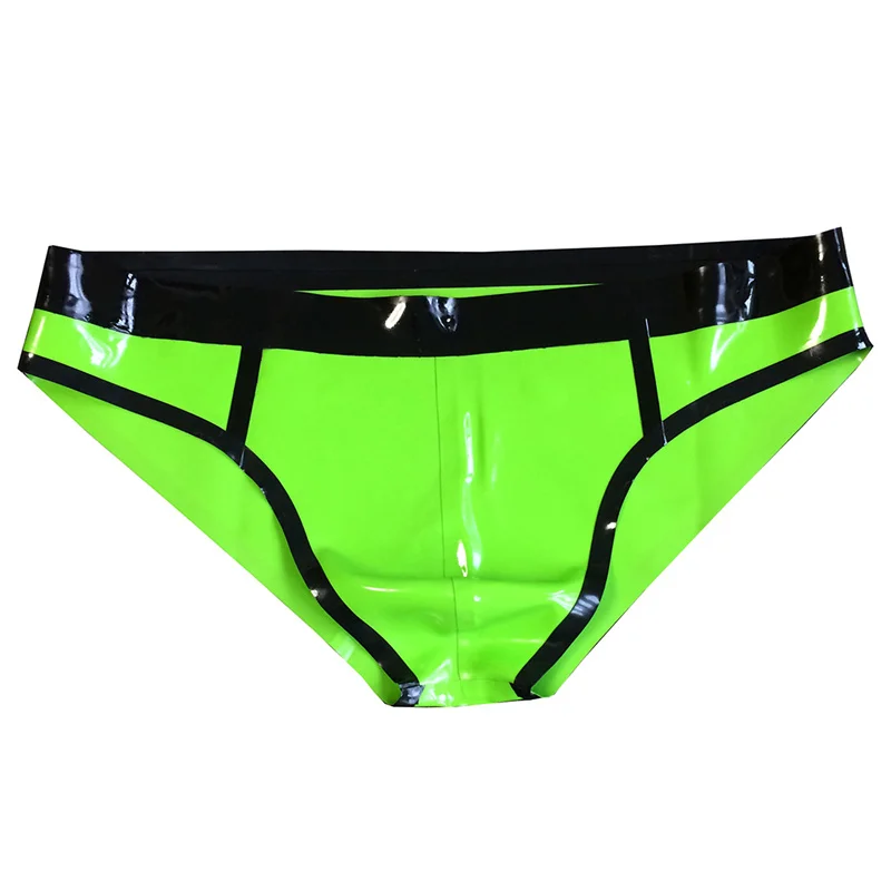 

Natural Latex Men Sexy Briefs Green with Black Trims Rubber Fetish Panties Boxer Shorts Handmade