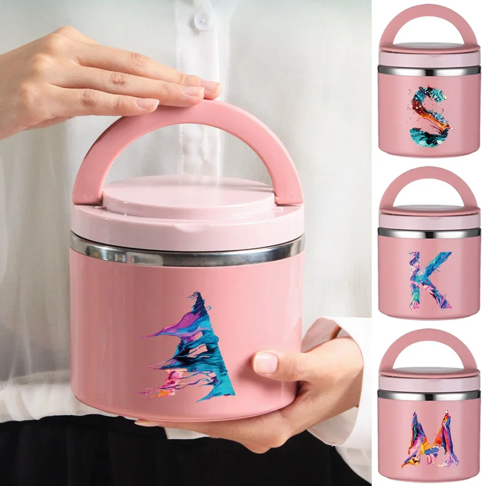 New Thermal Jar Insulated Soup Cup Children Worker Lunch Box Paint Letter Series Portable Camping Picnic Simple Bento Lunch Box