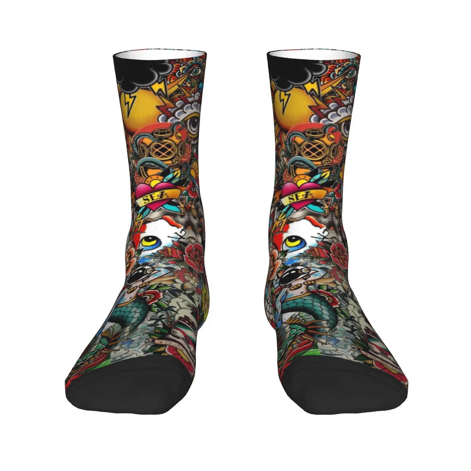 Colorful Street Skull Graffiti Socks  Anti-Slip Stockings Couple Warm Soft Running Sports Socks Autumn Casual Graphic Socks
