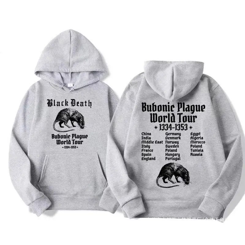 Bubonic Plague World Tour 2024 Felpa con cappuccio da uomo e da donna Divertente Meme Felpa con cappuccio in pile autunnale Vestibilità regolare Abiti a maniche lunghe Abbigliamento sportivo