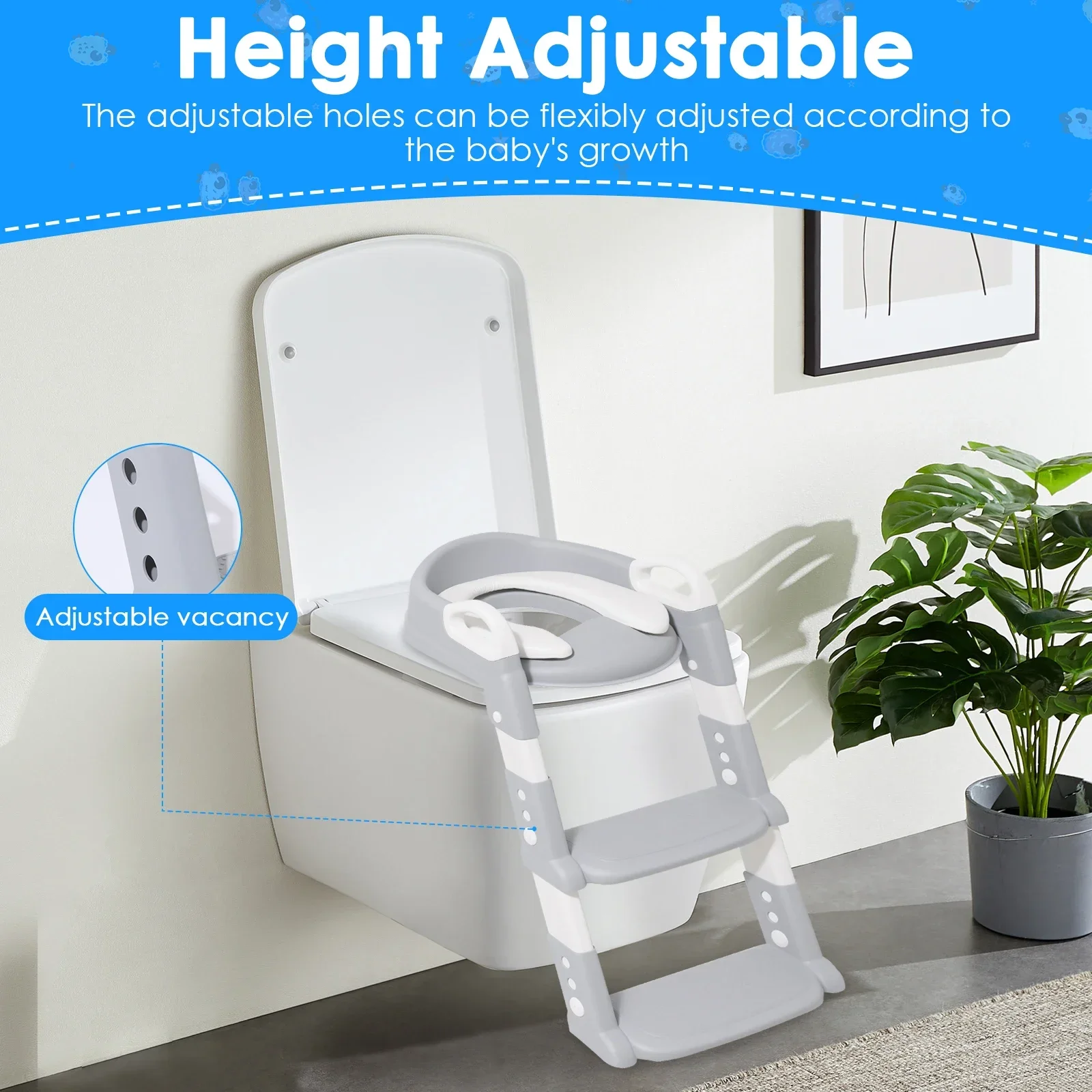 Potty Training Seat Ladder With Anti Slip Pad Comfortable Adjustable Height 2 in 1 Potty Training Toilet for Kids Boys Girls