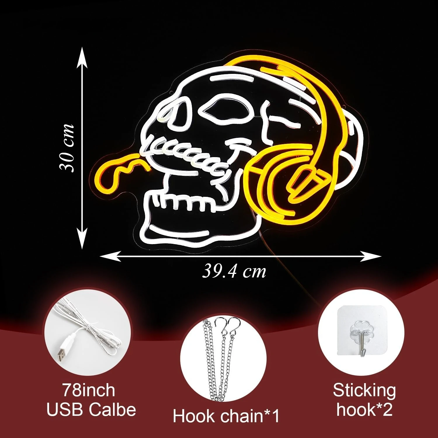 Skull with Headphones Neon Light Dimmable Wall Decor for Men Cave Cafe Music Lover Bedroom Game Room Bar Aesthetic LED Art Sign