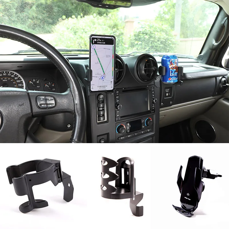 For Hummer H2 2003-2007 Stainless Steel Car Central Control Multifunctional Mobile Phone Holder Water Cup Holder Car Accessories