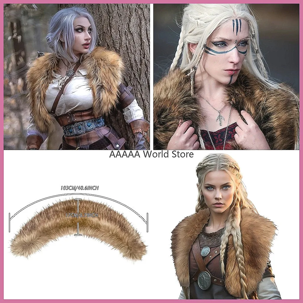 

Viking Fur Cloak Shawl - Medieval Warrior Costume for Halloween Cosplay & Role Play