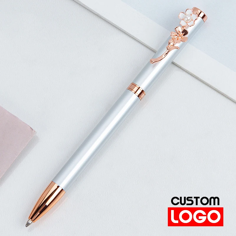 

Custom Logo or Name Peach Blossom Pearl Metal Ball Point Pen Business Advertisement Wedding Banquet Gift Pen School Stationery