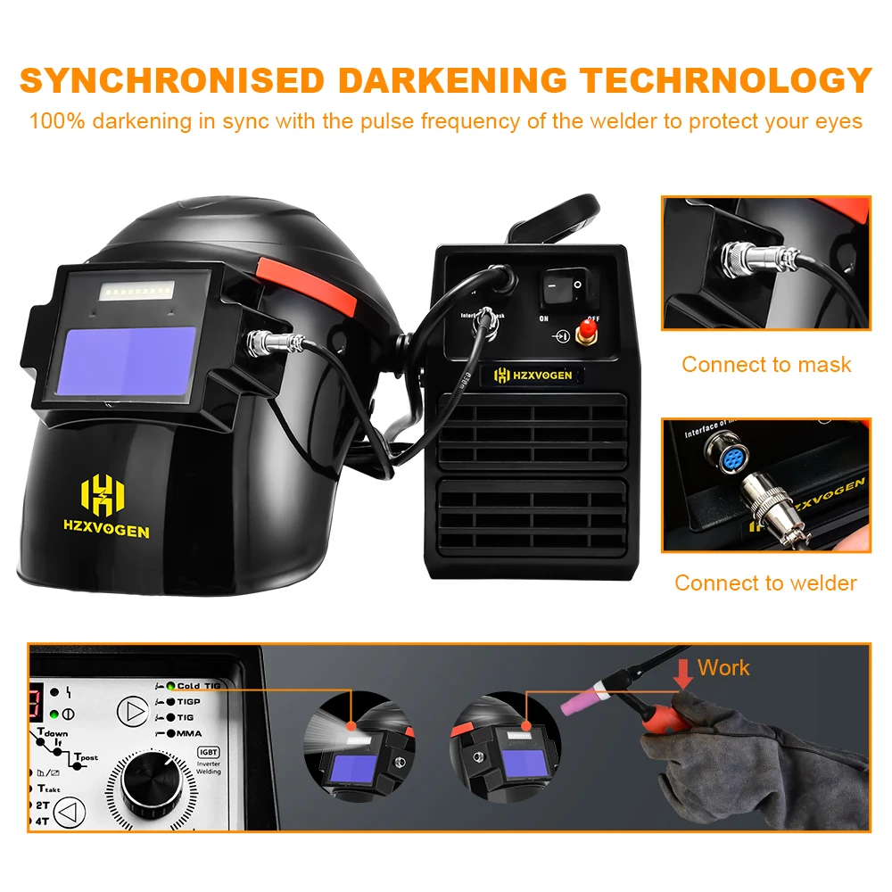 HZXVOGEN Auto Welding Helmet For Cold Tig welding Cold Darkening Welder Mask