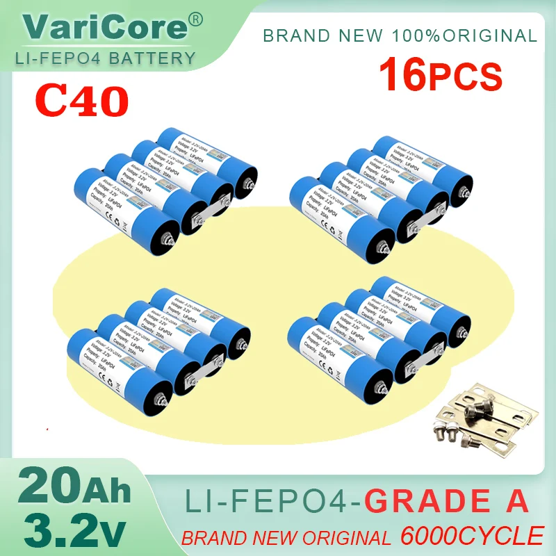 

16x 3.2V 20Ah Battery C40 LiFePO4 phosphate Cell for 12V 4s Golf cart Motorcycle Car motor Modification Camping Grade A