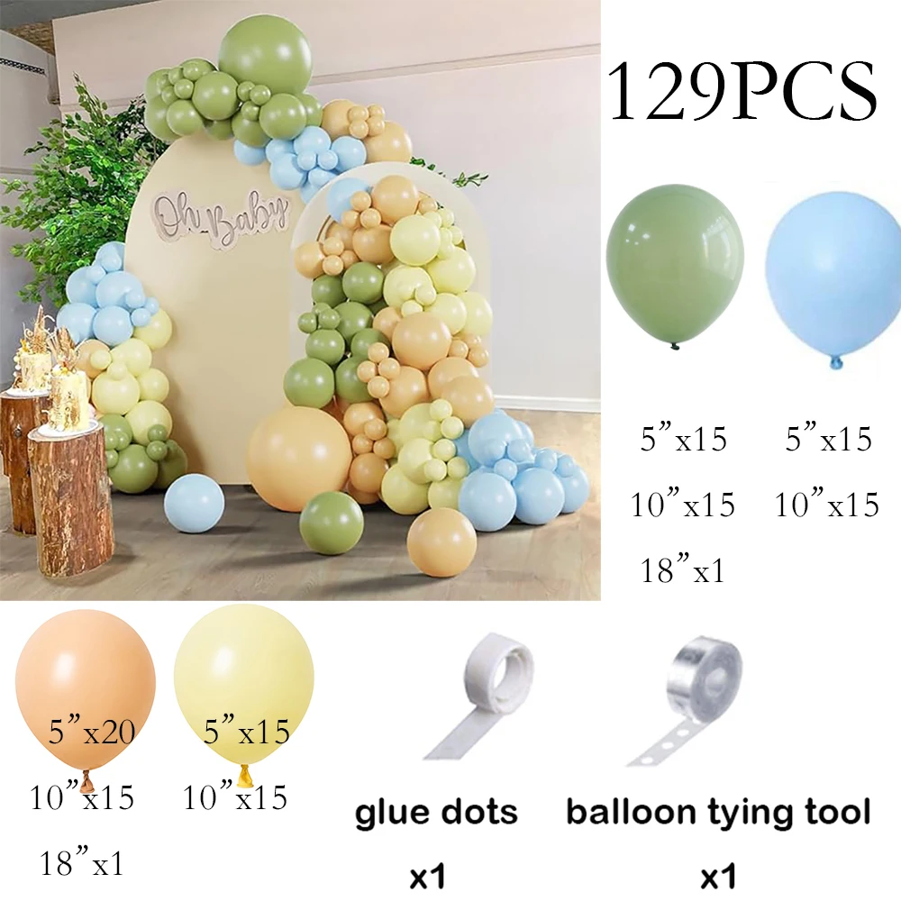 Pastel Blue Yellow Balloons Garland Sage Green Skin Ballon Arch Kit Baby Shower Kid Birthday Party Wedding Graduation Decoration