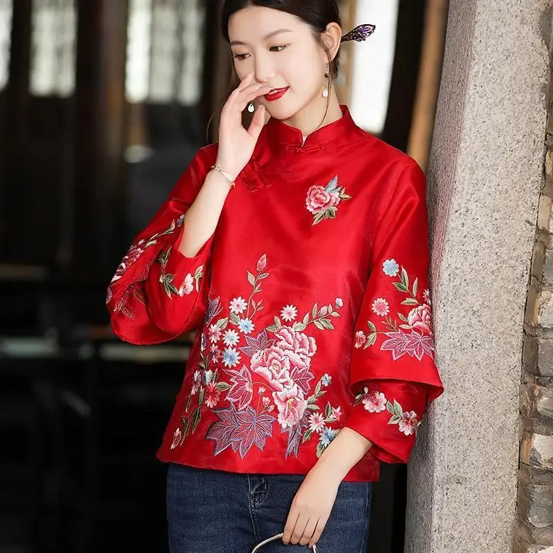 Tang Dress Women\'s Autumn Hanfu Embroidered Top Women\'s National Style Retro Embroidery Chinese Top Women\'s Jacket Loose Coat