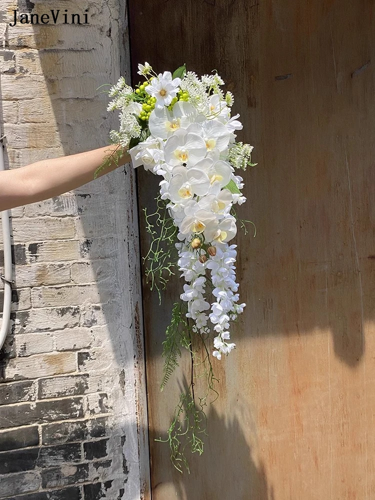 JaneVini-Fleurs en Cascade Blanches Élégantes, Bouquets de Patients en Cascade, Injtrash Artificiel, Bouquet de Mariée Boho, Accessoires de Mariage