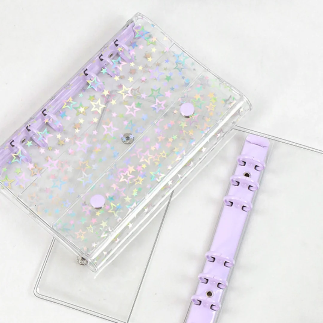 1pc A6 Laser Star transparent PVC cover and 6-ring binder A6 notebook - suitable for schools and offices