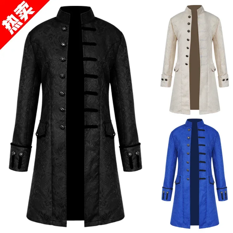 NWZSM Men Victoria Edwardian Steampunk Trench Coat Outwear Vintage Prince Overcoat Medieval Renaissance Jacket Cosplay Costume