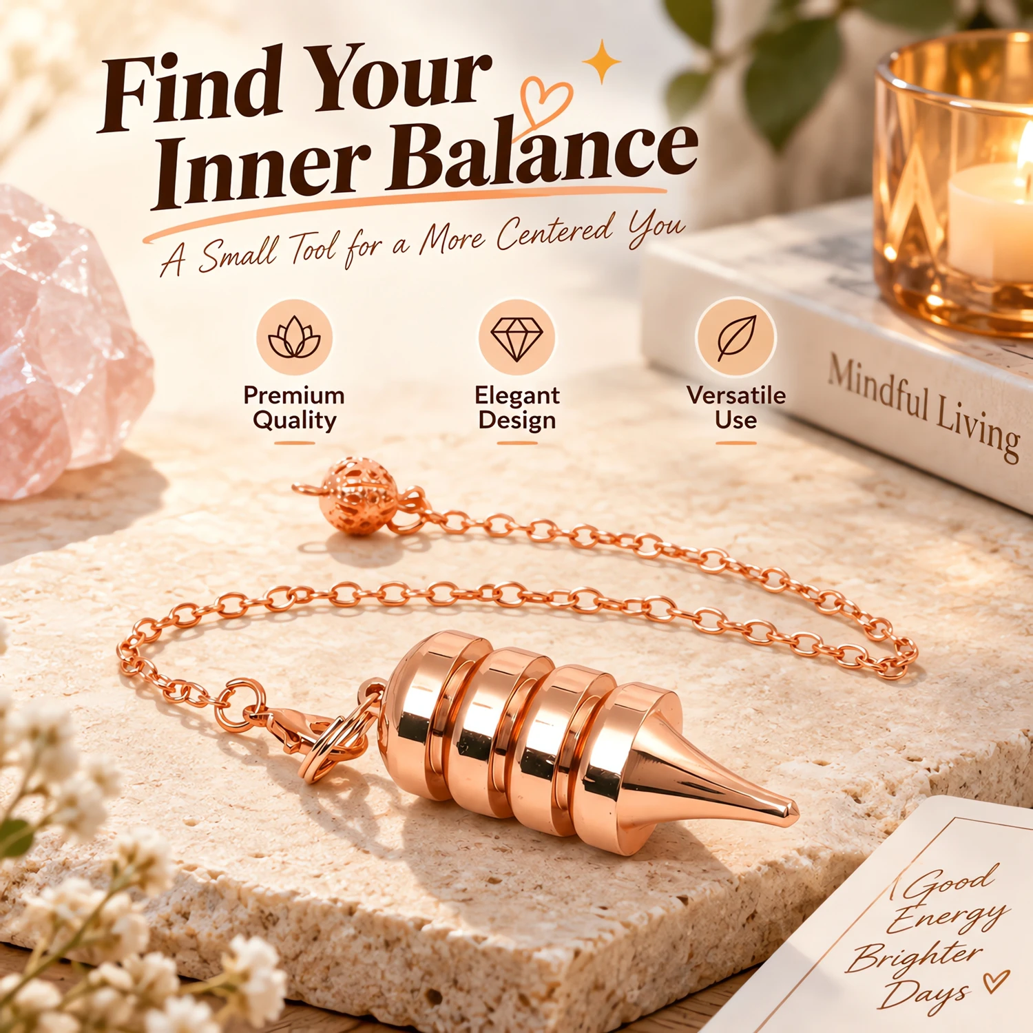 50mm Metal Copper Solid 4-Layer Spinning Top Gravity Pendulum Charm Natural Crystal Dangling Ornament for Meditation Decor