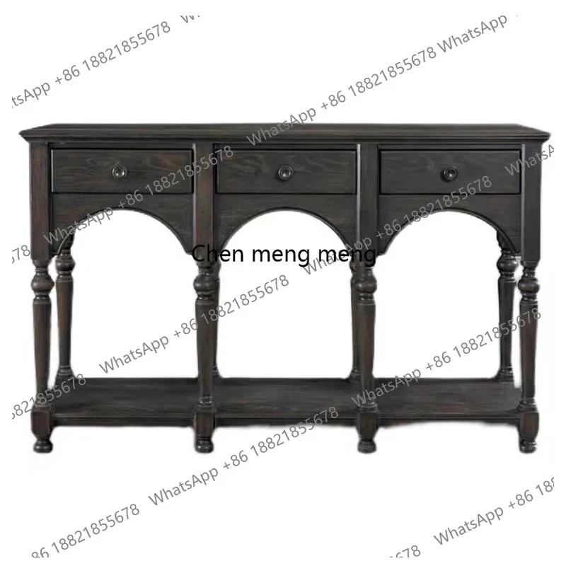 D80 Style Solid Wood Vintage Entryway Table French Minimalist Hallway Entryway Cabinet Dining Room Sideboard Storage