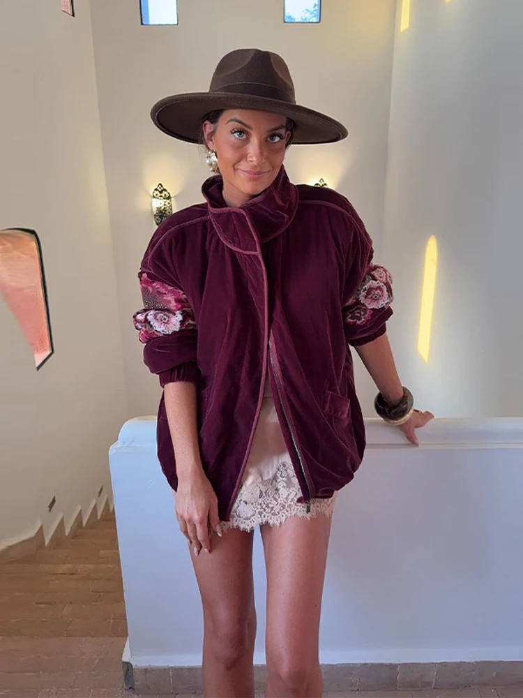 Výšivka s květinovým sametem, dámská bunda s dlouhým rukávem, volná, s výšivkou, módní 2025 zimní zahuštěný dámský kabát, pouliční večírek, večerní top - náhled 4