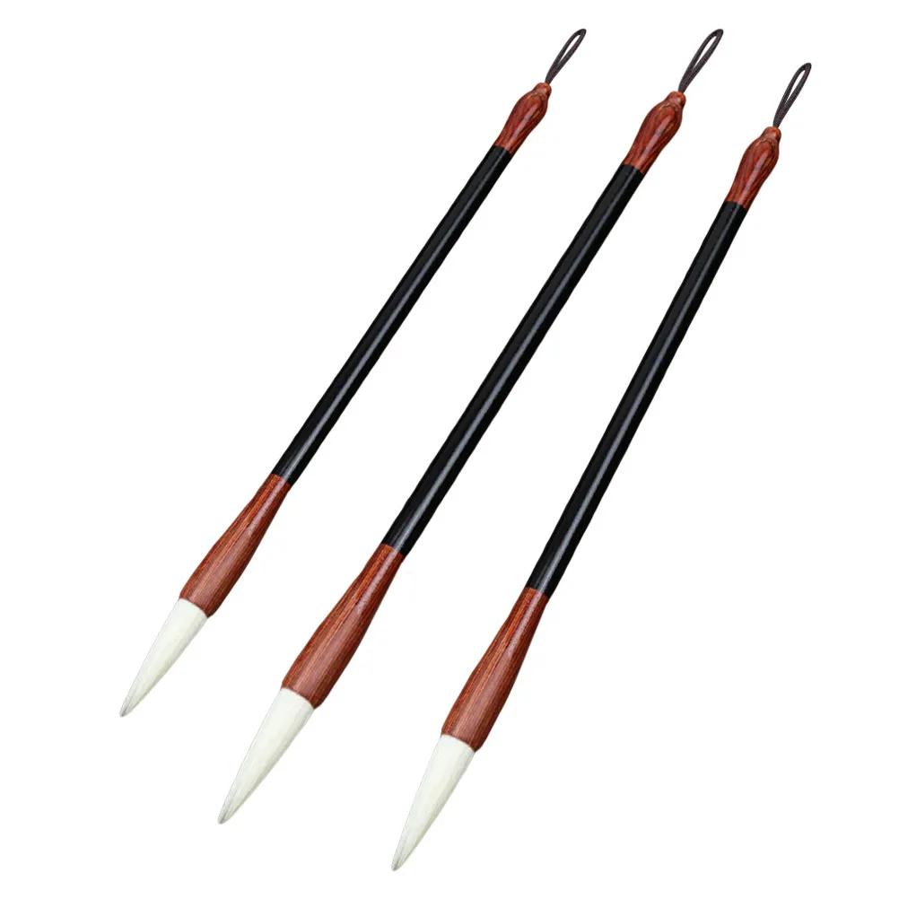 3Pcs Black Ebony Handle Wolf Sheep Hair Chinese Calligraphy Brush Set Small Medium Large Sizes for Beginners Regular Running