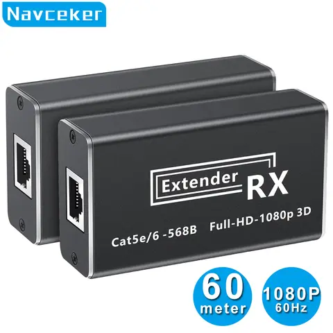 Navceker 60m HDMI to HDMI Extender 1080P HDMI UTP Extender Cat6 POE IR Extensor HDMI RJ45 Video Transmitter Adapter for PC HDTV