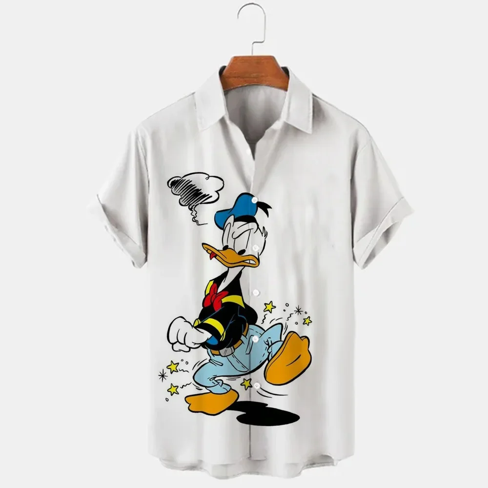 Chemise à fleurs pour hommes, imprimé en 3D, Disney Donald Duck Mickey Mouse, tendance, Vintage, Boutique, été, 2023