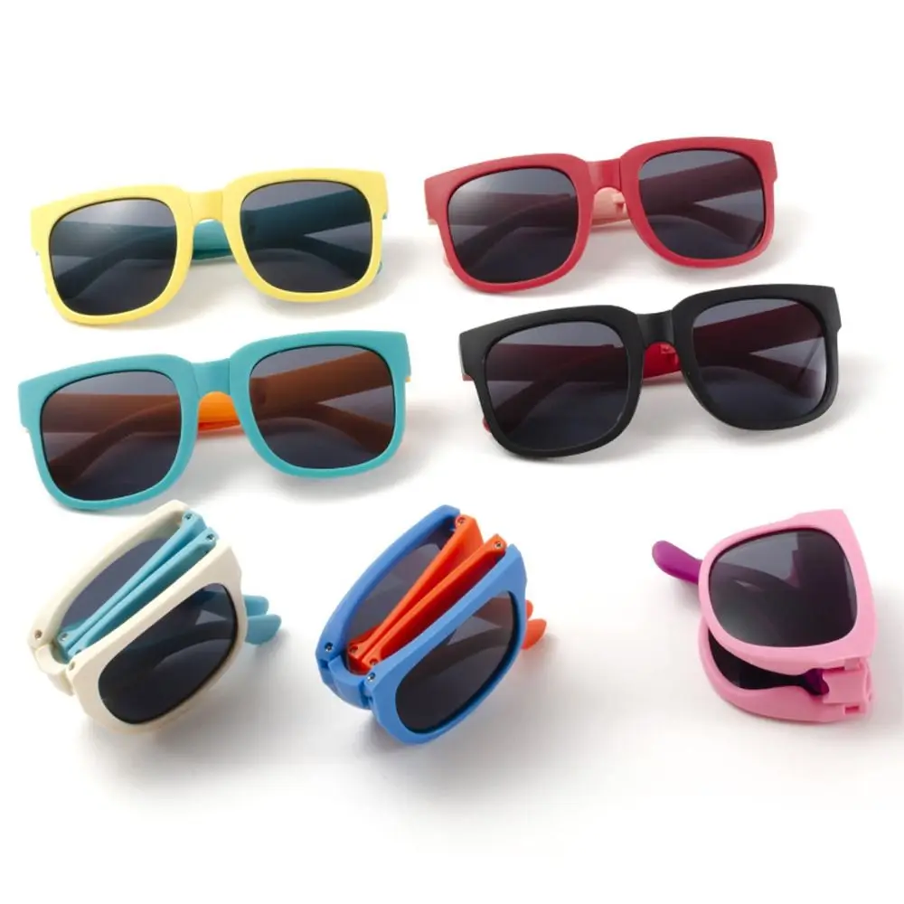 Foldable Sunglasses for Toddler Boys and Girls Travel Goggle Shades Eyewear Vintage Square Frame UV Sun Glasses for Children