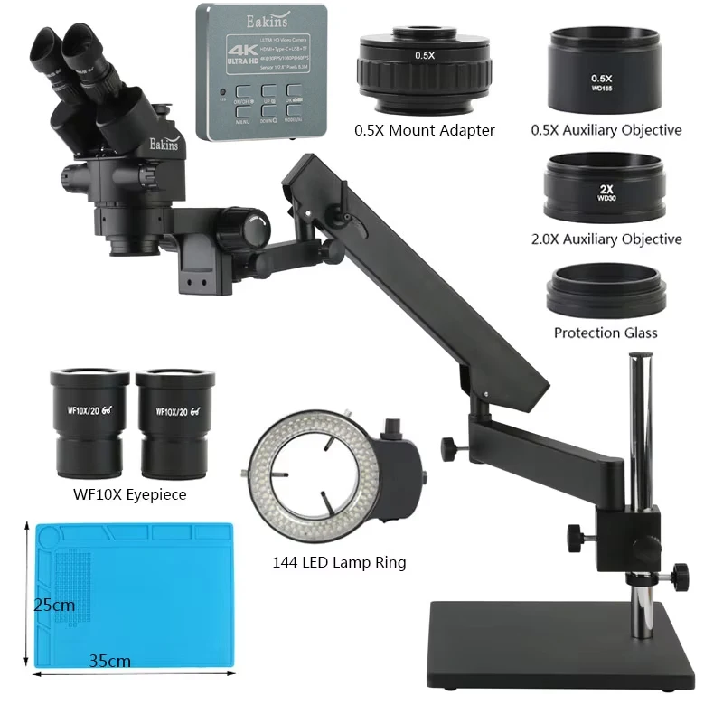 3.5X 7X 45X 90X Big Stand Arm Pillar Clamp Simul-Focal Industrial Trinocular Microscope + 8.3MP 1080P FHD HDMI USB Video Camera