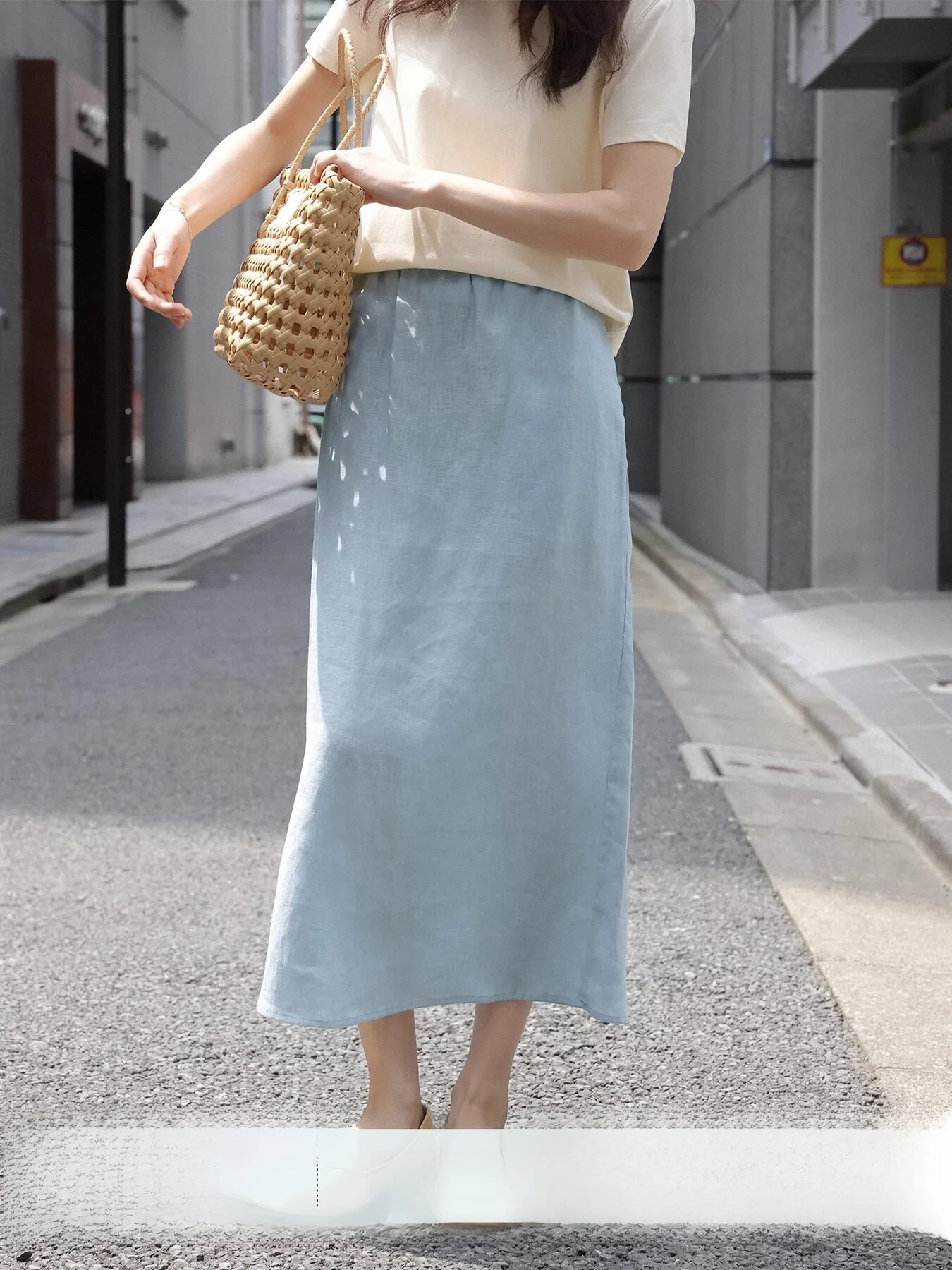 

Natural Plant System Lake Salt Air Bubble Women's Half Skirt Linen Straight Leg Slimming White Blue Summer Small Size Purple