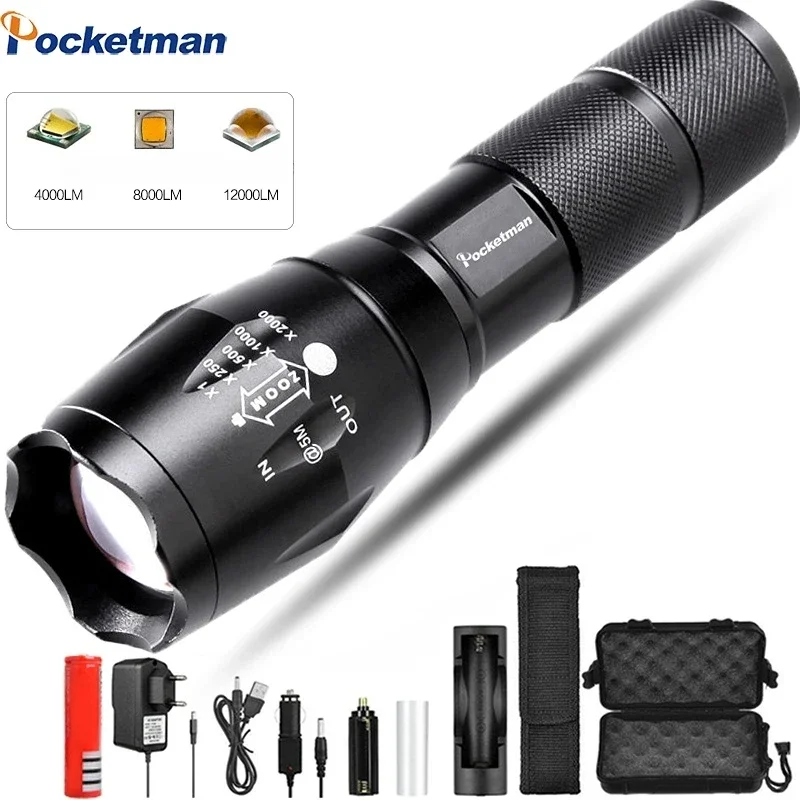 

Powerful LED Flashlight Aluminium Alloy Zoomable Torch 5 Modes Emergency Light Portable Flashlights for Camping Cycling Hunting