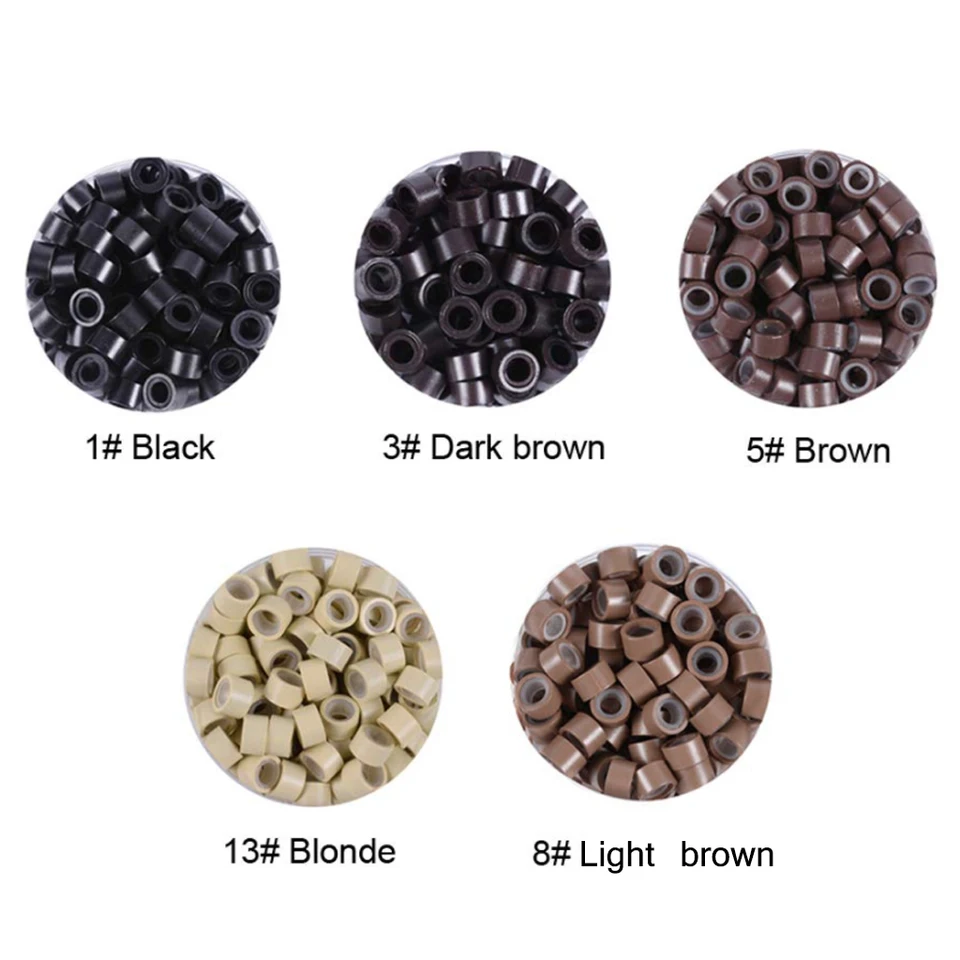 1000 cuentas de anillo micro para extensiones de cabello, cuentas de 5 mm con revestimiento de silicona, adecuadas para extensiones de cabello humano 2