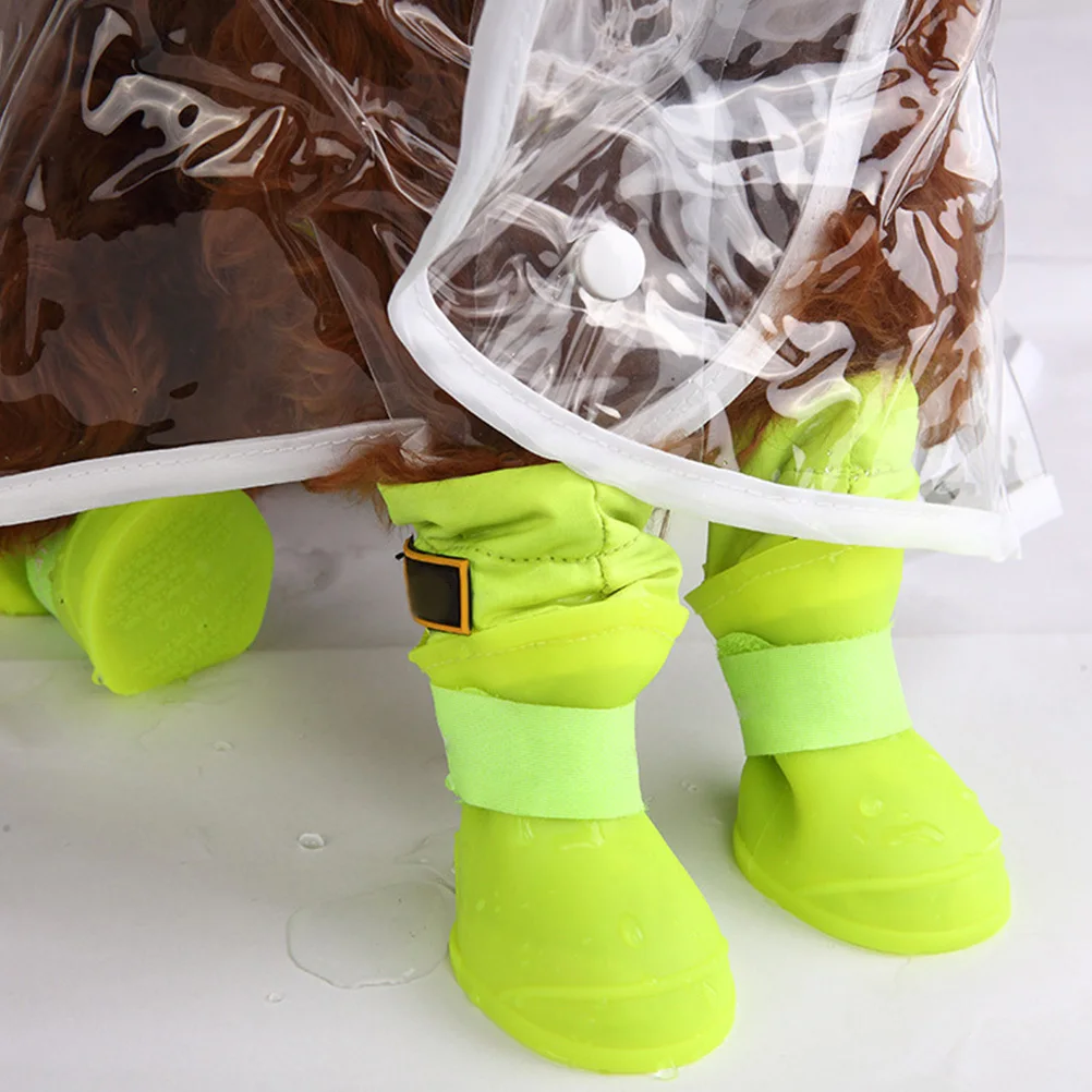 

4Pcs Silicone Pet Rain Boots Waterproof Dog Shoes for Rainy Day Outdoor Use Non-Slip Comfortable Dog Rain Shoes