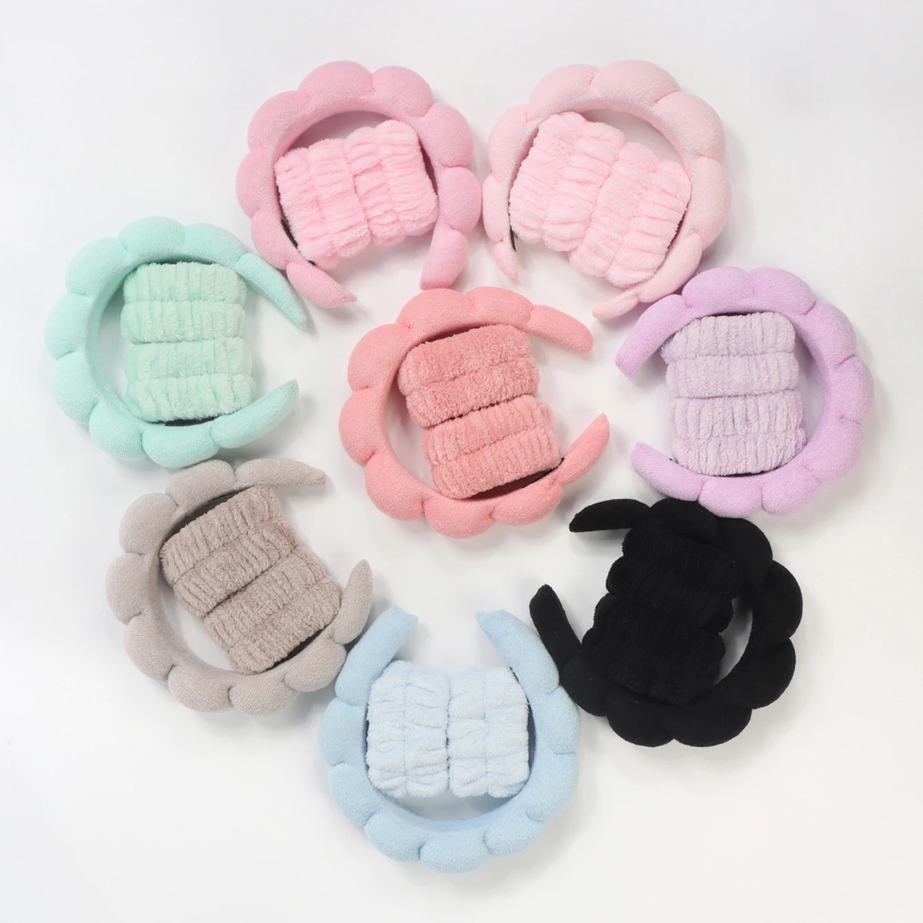 3 件套时尚 Microfiber Washing Wristbands Scrunchies Puffy Headband Spa Bubble Headband for Washing Face Makeup Shower Skincare