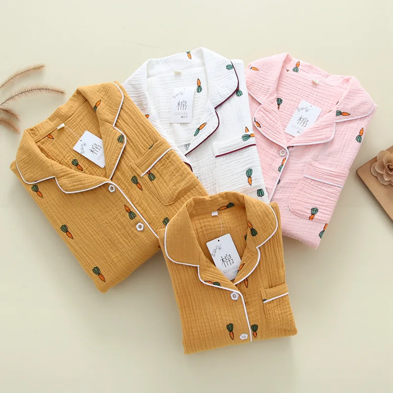 Mother/Father/Kid Korean Long-sleeved Cotton Crepe Pajamas Family Matching Clothes Cartoon Casual Mother and Daughter Loose Set