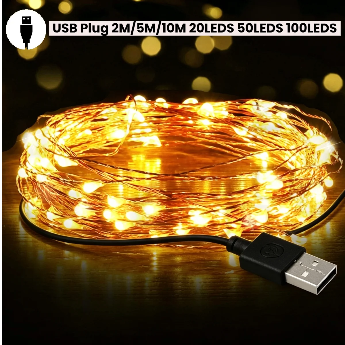 USB LED String Lights Copper Silver Wire Garland Light Waterproof LED Fairy Lights For Christmas Wedding Outdoor Decoration