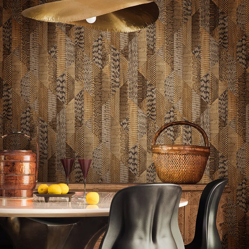 

Luxury Nordic Crocodile Pattern Brown Wallpaper 3D Faux Leather Wallpaper Roll Waterproof Living Room Home Decor Wall Paper