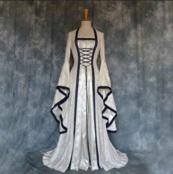 Vestido Retro de Arte Medieval para Mujer, Vestido de Terciopelo ueso para loween, Vestido de Otoño de Cintura Alta, Est...